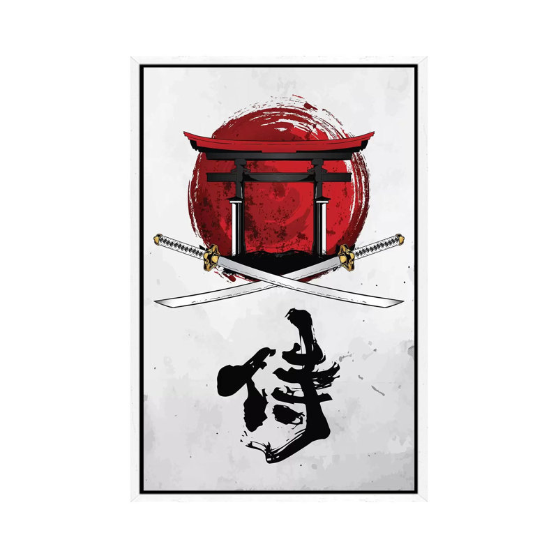 Samurai Katana With Tori Gate by Cornel Vlad - Print on Canvas, White Framed, 152.5 cm H x 101.5 cm W