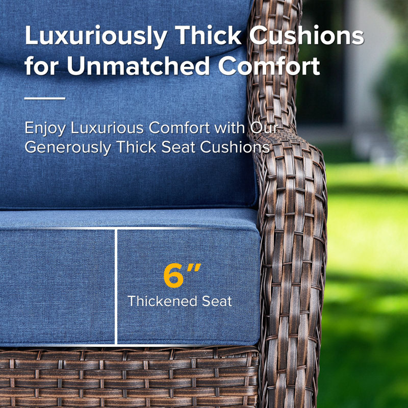 5 - Person Luxury Wicker Patio Furniture Set With Coffee Table & 6-Inch Extra-Thick Cushion Swivel Chairs, Blue, Brown