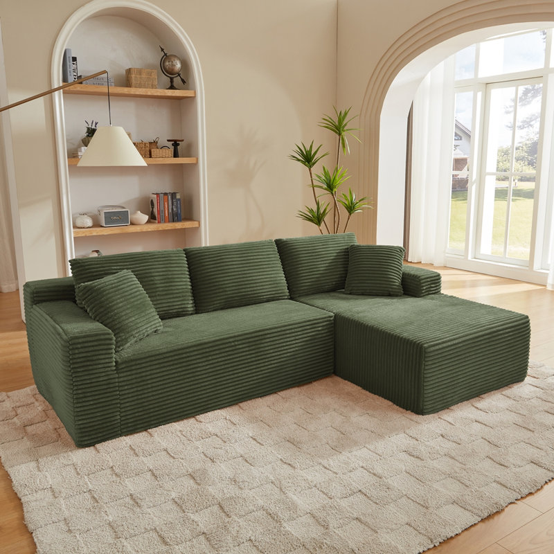 Canapés modulaires verts spacieux, tissu velours côtelé, confort de salon moderne, Green