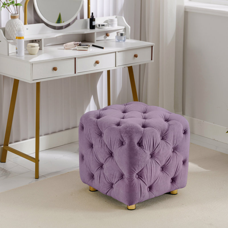 Repose-pieds rembourré Hielke, Velours mauve
