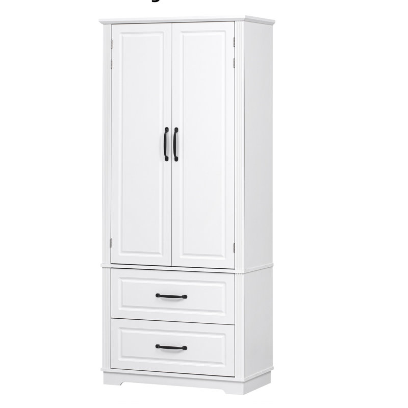 Armoire de cuisine 71 pouces avec 2 grands tiroirs, armoire autoportante texturée en relief, Blanc