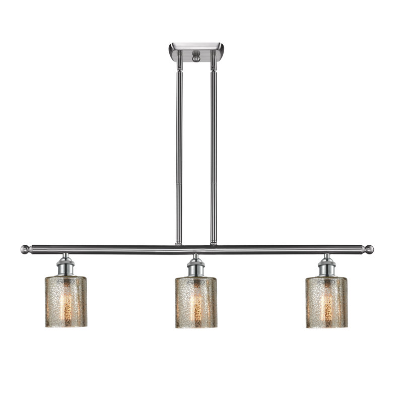 Luminaire suspendu linéaire à 3 lumières pour îlot de cuisine Leilani, Mercure, Nickel satiné brossé