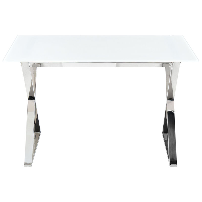 Chateaugay Glass Top Metal Base Dining Table, White, Black