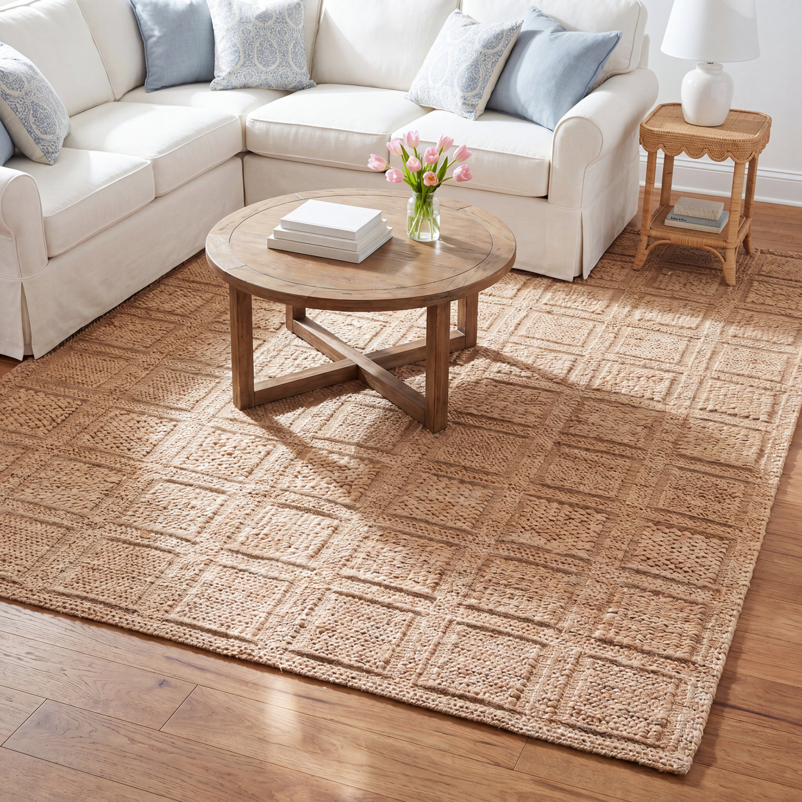 Hand-Woven Plaid Jute Rug, Rectangle 8' x 10'