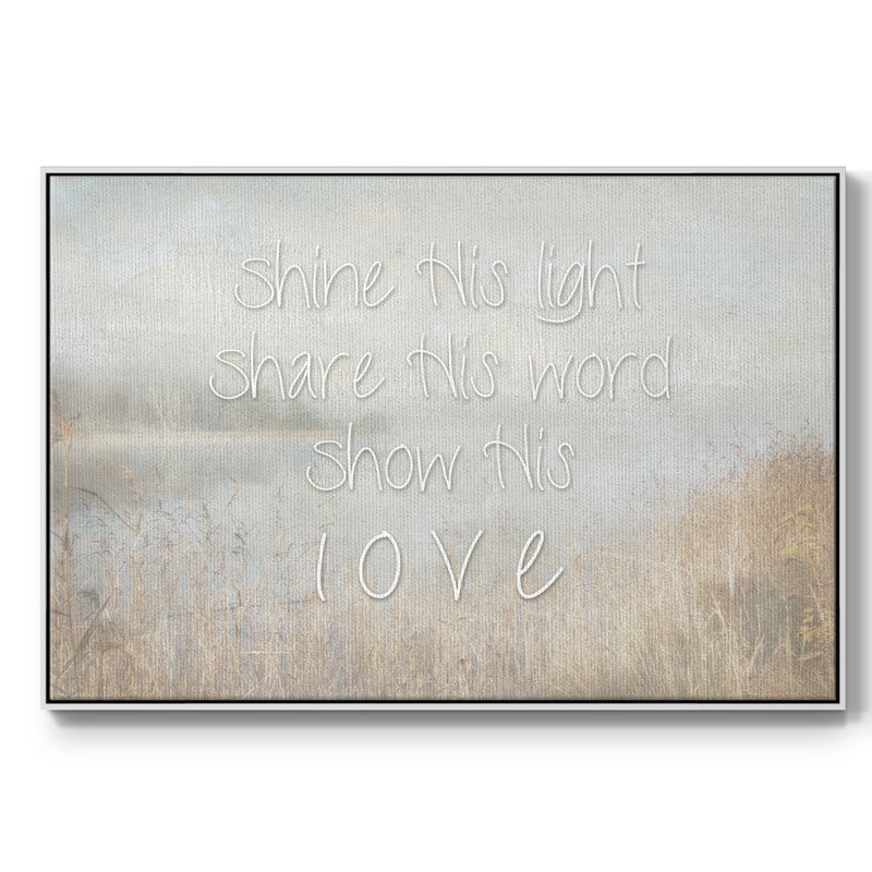 "Shine His Light", art textuel sur toile, H 27 po x l 41 po x P 2 po, Blanc