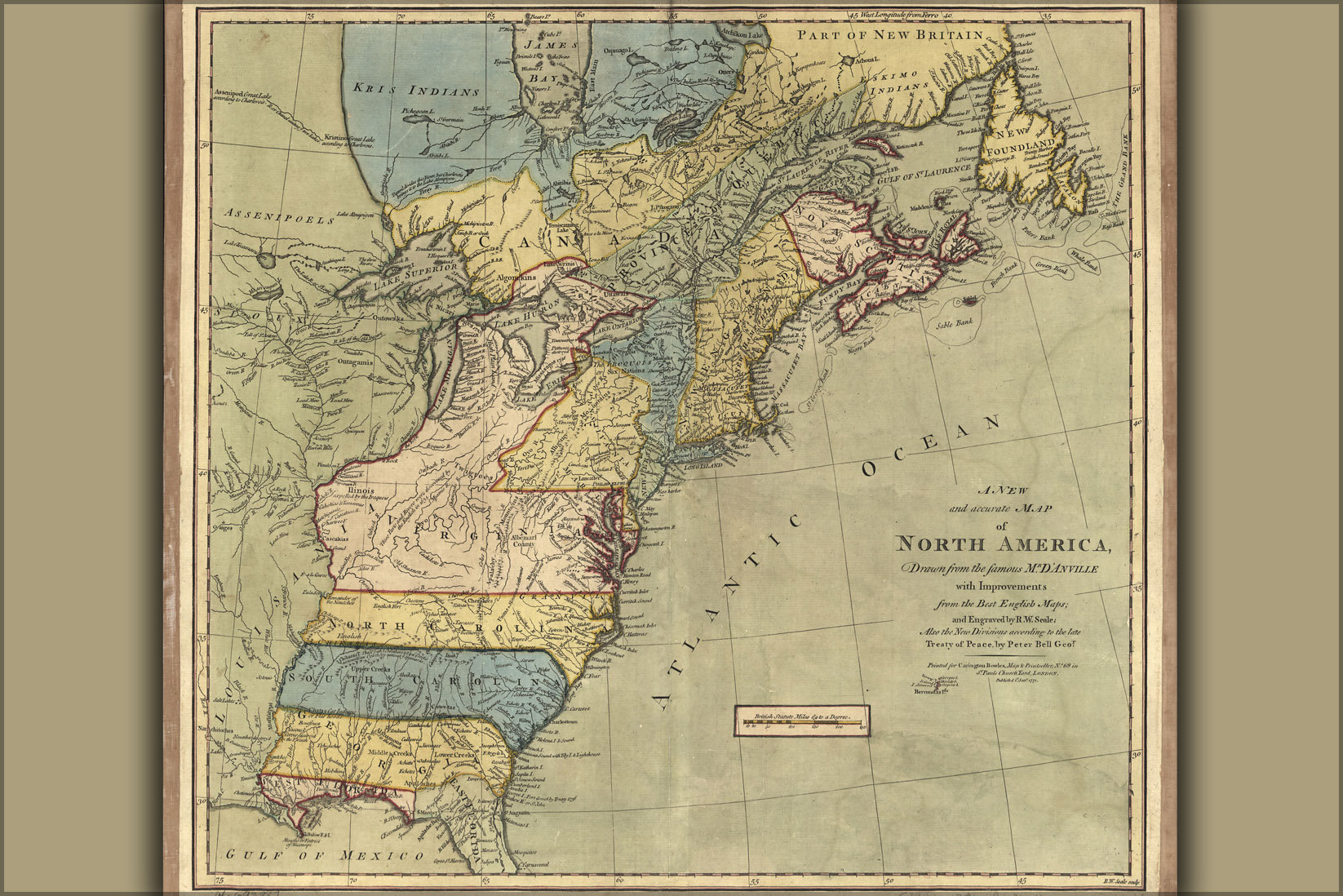 History Galore 24X36 Gallery Poster, 1771 Map Of North America United ...