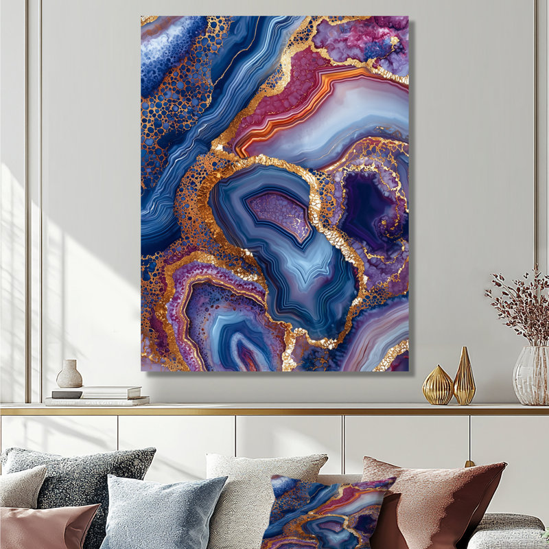 «Blue Pink Drifting Glow of Agate», impression sur métal Geode, H 20 po x l 12 po x P 0,84 po