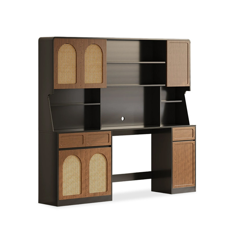 Buffet noisette + bois manufacturé noir + verre, H 78,74 po x l 78,74 po x P 15,75 po