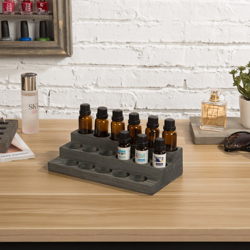 Présentoir à huile essentielle en bois Lukka - Support de comptoir gris à 17 niveaux 3 niveaux, Gris