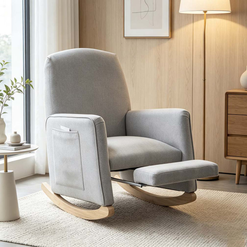 Chaise berçante Adeebah, Lin chameau, Brun