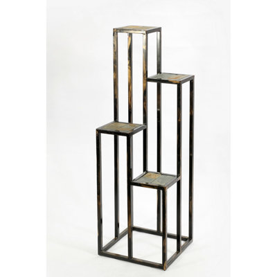 47.25" Plant Stand With Stone Slab - Gray, Black / Gold Metal 4 Tier Gray & Cast Metal, Fully Assembled, Strong And , Fade Chip Crack Proof, Delightful 3 Clover Top, 16" L X W 48" H, 9.83 Lb, Wipe