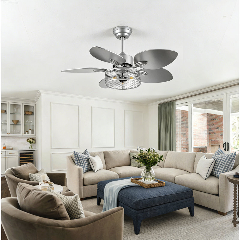 Ventilateurs de plafond Modern Farmhouse avec lumières réversibles 6 vitesses DC, Silver