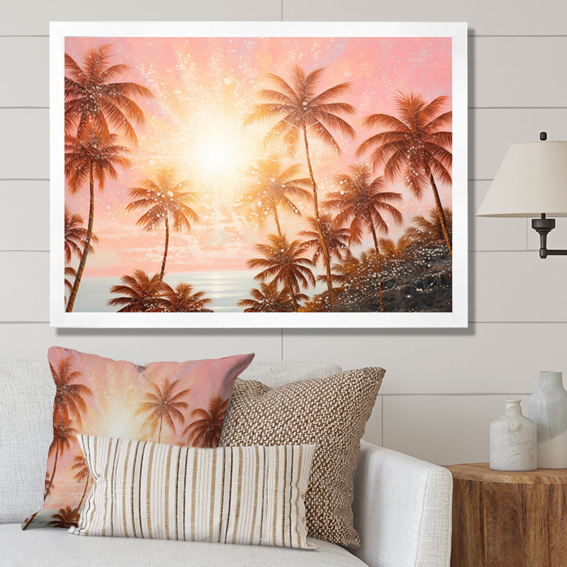 «Rose Radiance Sunset Palm Trees III», reproduction sur toile, Cadre photo blanc, H 16 po x l 32 po x P 1 po