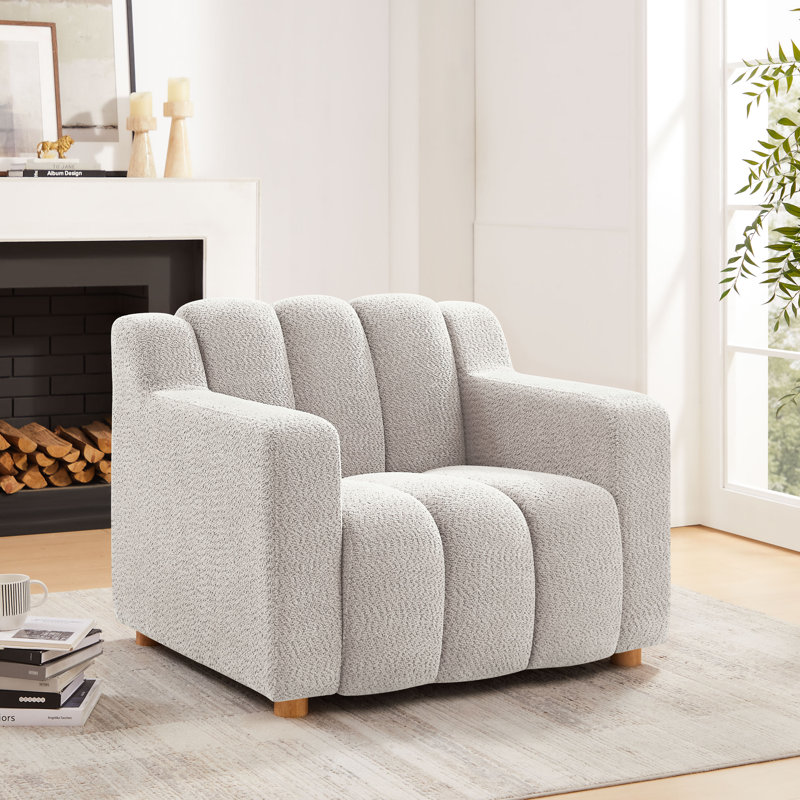 40Inch Boucle Fabric Upholstered Accent Chair, Beige Polyester Blend/Polyester