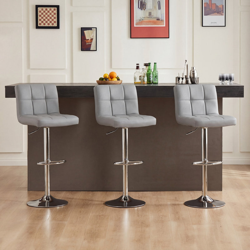 Charies Swivel Upholstered Adjustable Height Counter Stool, Black, 4, Aluminum