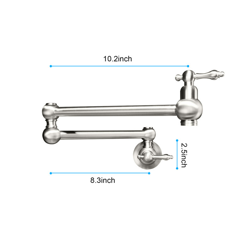 Wall Mount Pot Filler Faucet Brushed Nickel, Double Handles Provide A Steady And Reliable Water Supply, Corrosion Coating, Splash- Aerator For Quiet Functioning In Optimal Management, Covering, Stream
