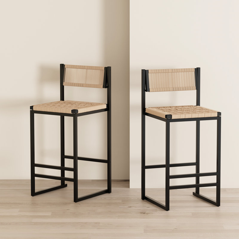 Élégantes chaises de bar d'appartements - de 2, corde de papier tissé, base stable, tabourets à la mode 2 pièces, pour la maison et le café