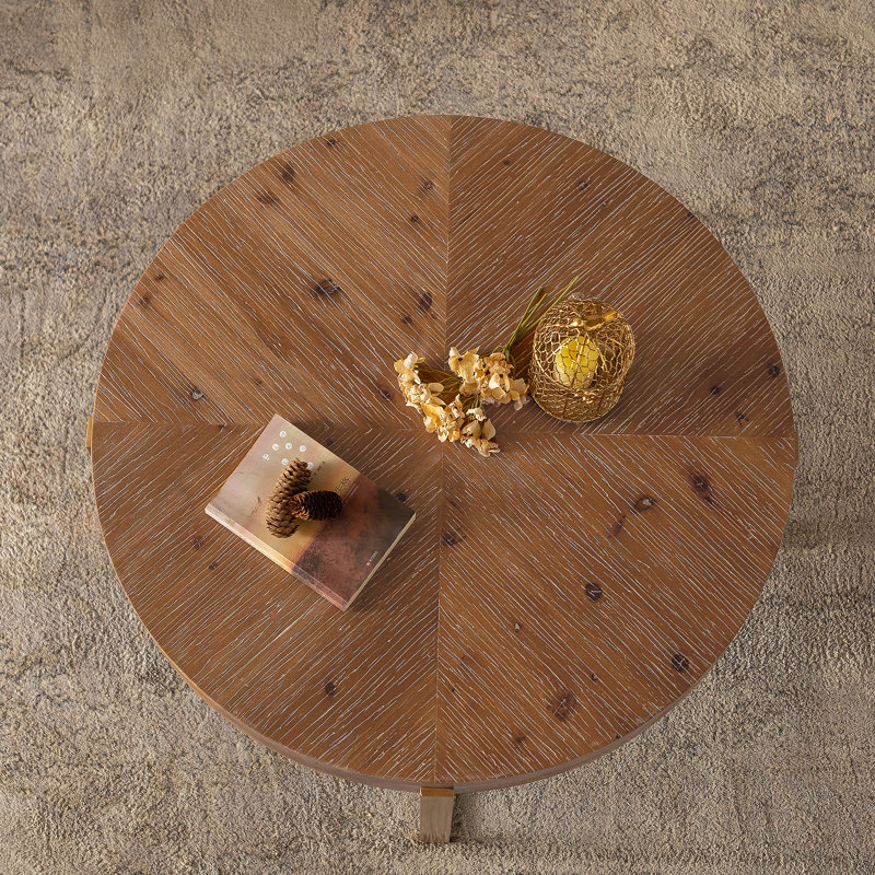 Table basse ronde avec plateau en bois manufacturé, Doré