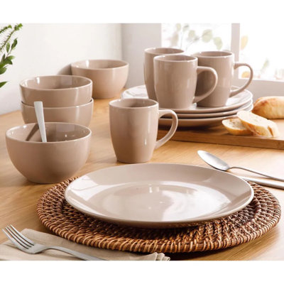 12 Piece Round Stoneware Dinnerware Set, Microwave & Dishwasher Safe, Service For Four, Modern Everyday Plates And Bowls
