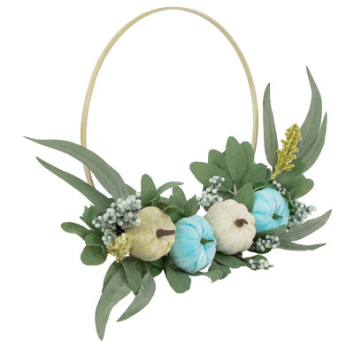 Blue Pumpkins and Foliage Thanksgiving Artificial Half Wreath 18-Inch
