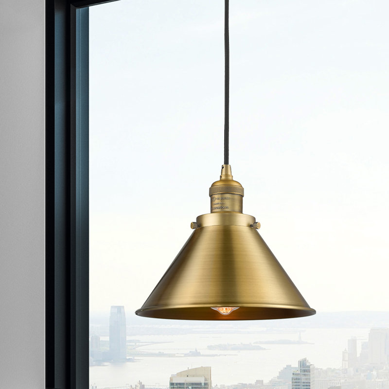 1 - Light Cone Pendant, Brushed Brass, Brushed Brass, 6 Watt Vinage LED Bulb