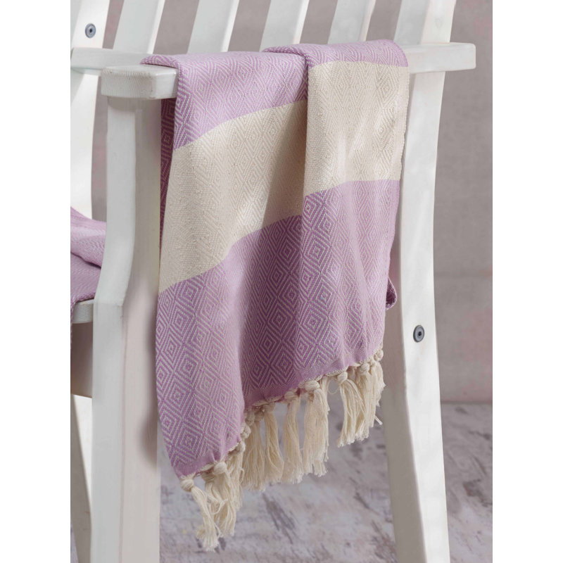 Serviette de plage 100% coton Halmstad, Lilas/blanc