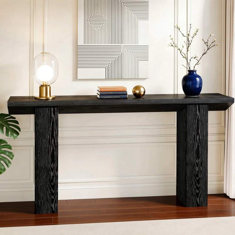 Console 63 po, canapé long en bois