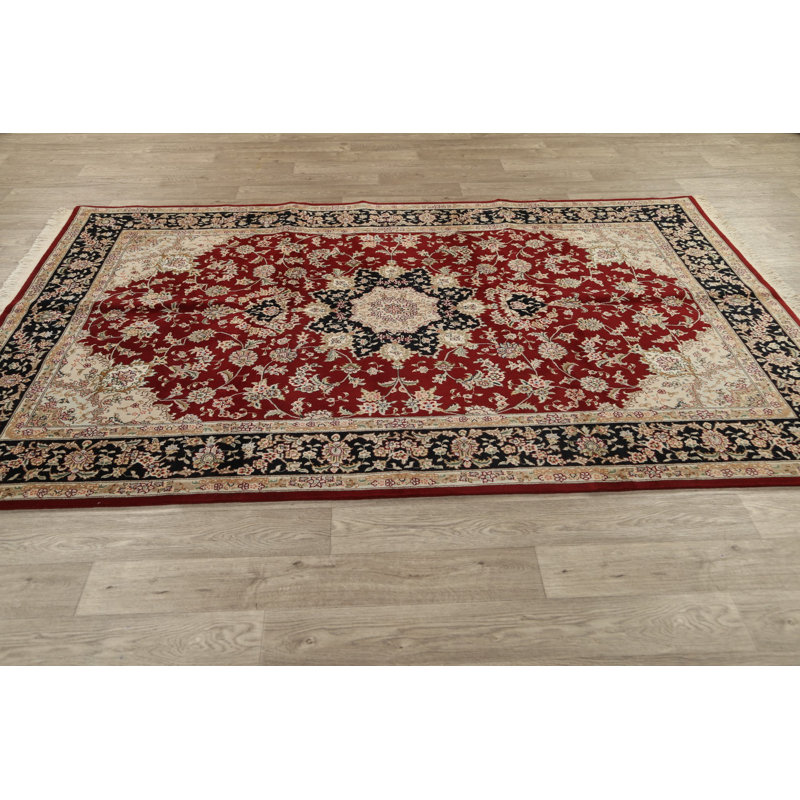 Tapis rouge noué à la main de conception unique 5 pi 9 po x 8 pi 10 po New Age