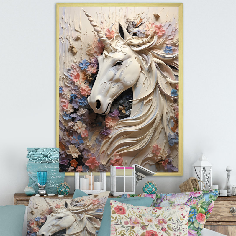 Impression sur toile Luscious Unicorn Fantasy Flower, H 40 po x l 30 po x P 1,5 po, Cadre doré simple