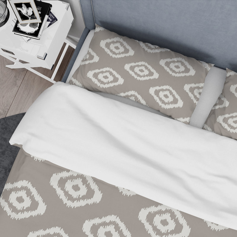 Ikat gris Ogee - ensemble de housse de couette abstrait - microfibre de polyester