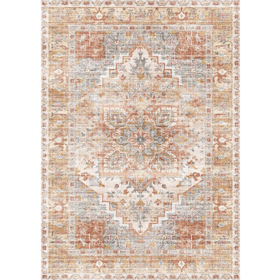 Washable Area Rugs Boho Floral Living Room Vintage Low Pile Indoor Carpet