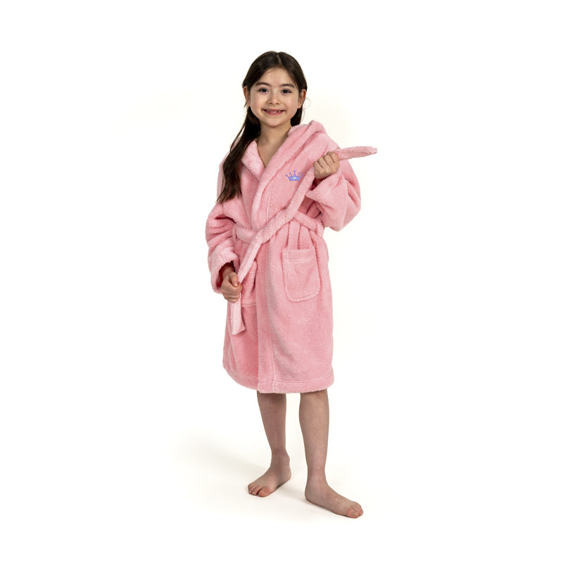 Linum Kids 100% Polyester SUPER PLUSH Double Brushed Hooded Bathrobe - CROWN, L, Pink/Blue