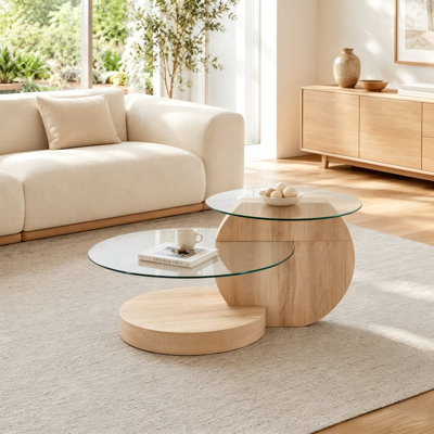 Table basse 35,4 "à plusieurs niveaux avec deux plateaux en verre trempé et une tablette inférieure