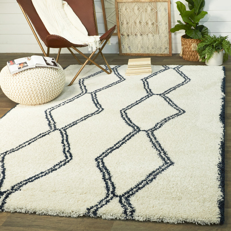 Tapis crème / bleu Karratha, Rectangle 5 pi 3 po x 7 pi