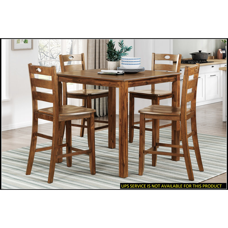 Ensemble de salle à manger à hauteur de comptoir 5 pièces avec table à finition noyer et 4 chaises en bois, parfait pour les espaces modernes et transitionnels