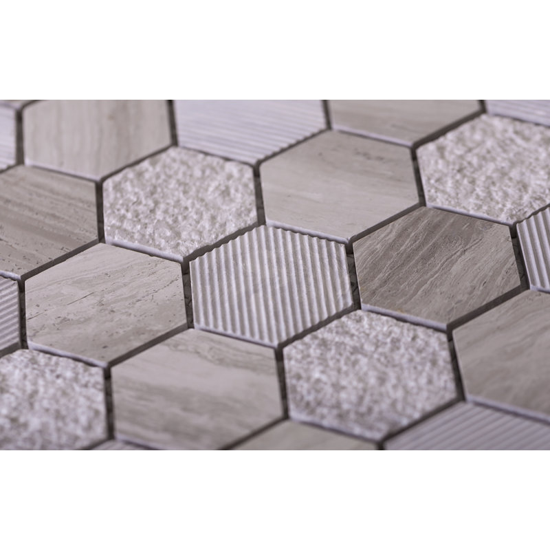 Textured Honeycomb Hexagon Marble Mosaic Tile, Gray