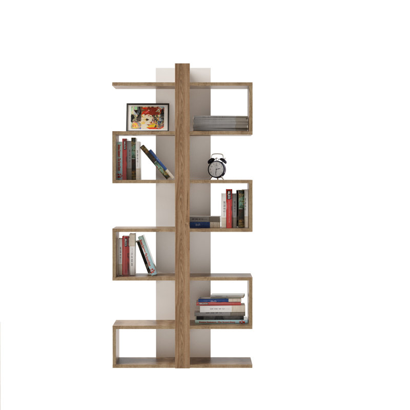 Modern Oak Bookshelf, 100% Melamine Coated Particle Board, 30.7 x 67.0 x 11.6 inches | 5 Shelves with 10.0 inch Height | Wall-Mountable Design for Additional Storage | Stylish & Functional for Home or Office