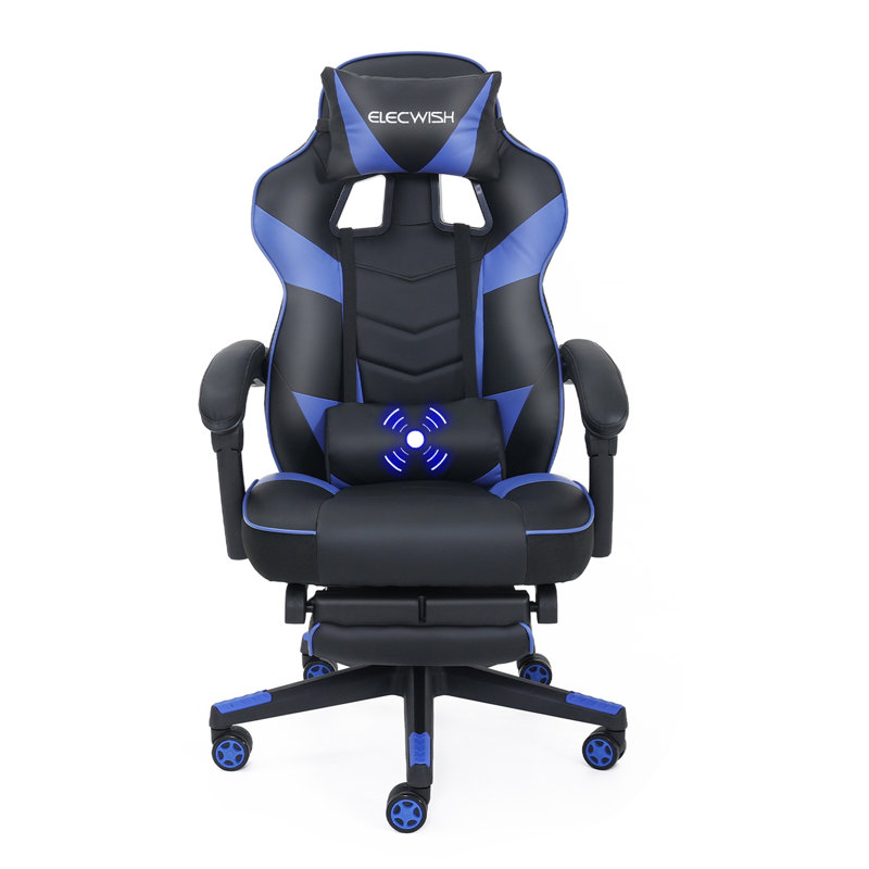Metro Lane Adjustable Headrest and Reclining PC & Racing Game Chair, Blue/Black