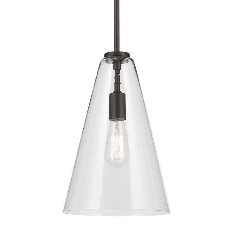 15.25" 1-Light Cone Pendant with Clear Glass, Bronze