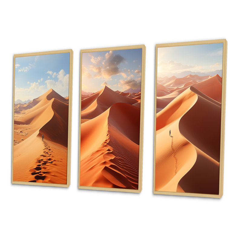 "Sables mystiques égyptiens", 3 pièces sur toile, H 32 po x l 48 po, Encadré naturel