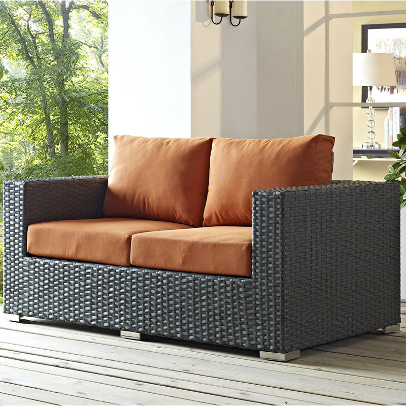 Modway Sojourn Wicker Rattan Outdoor Patio Sunbrella Loveseat in Canvas, Canvas Tuscan Sunbrella® Canvas