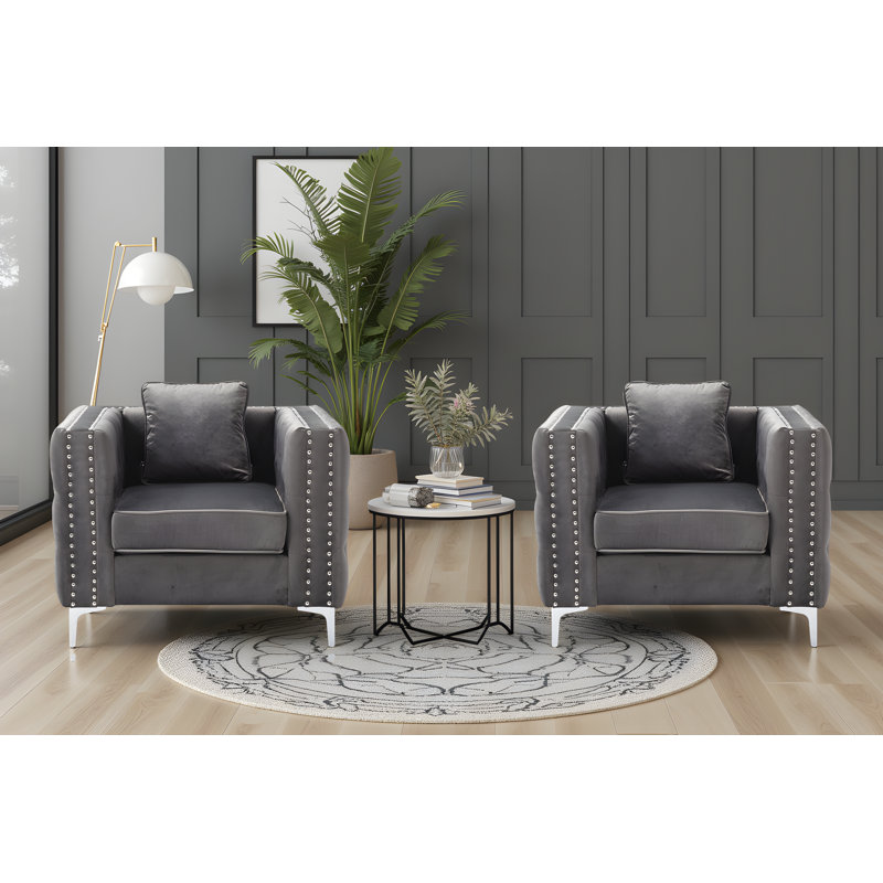 Ensemble de 2 chaises en velours Lyon, Gris