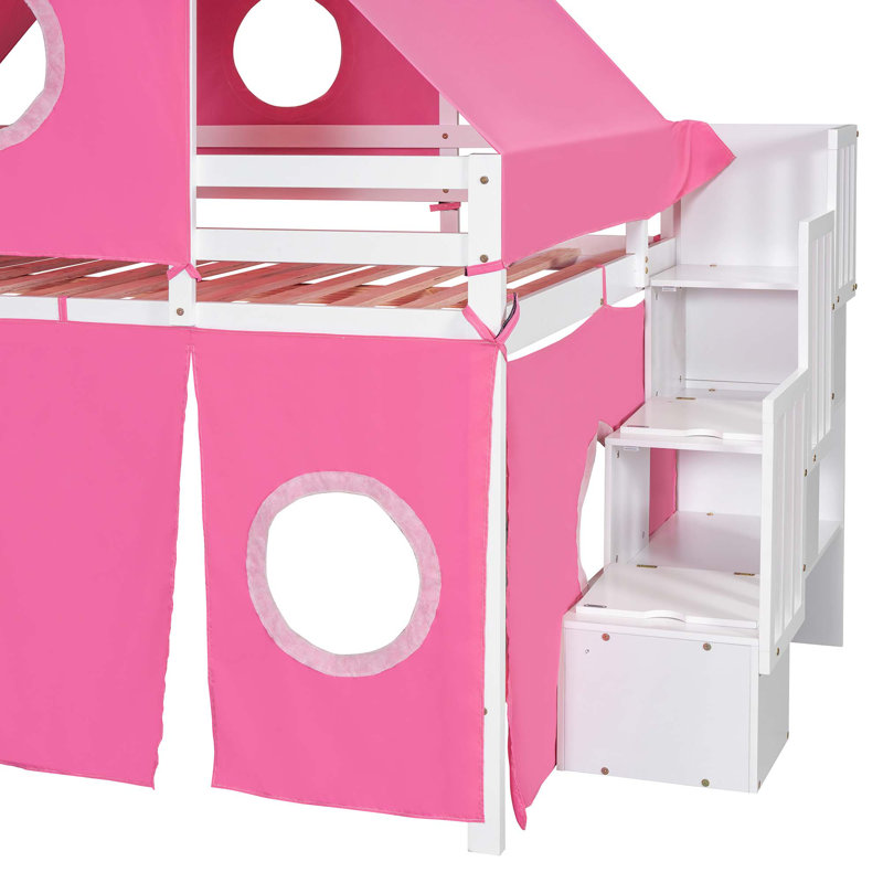 Lit mezzanine avec tente et tour, Bleu, Double