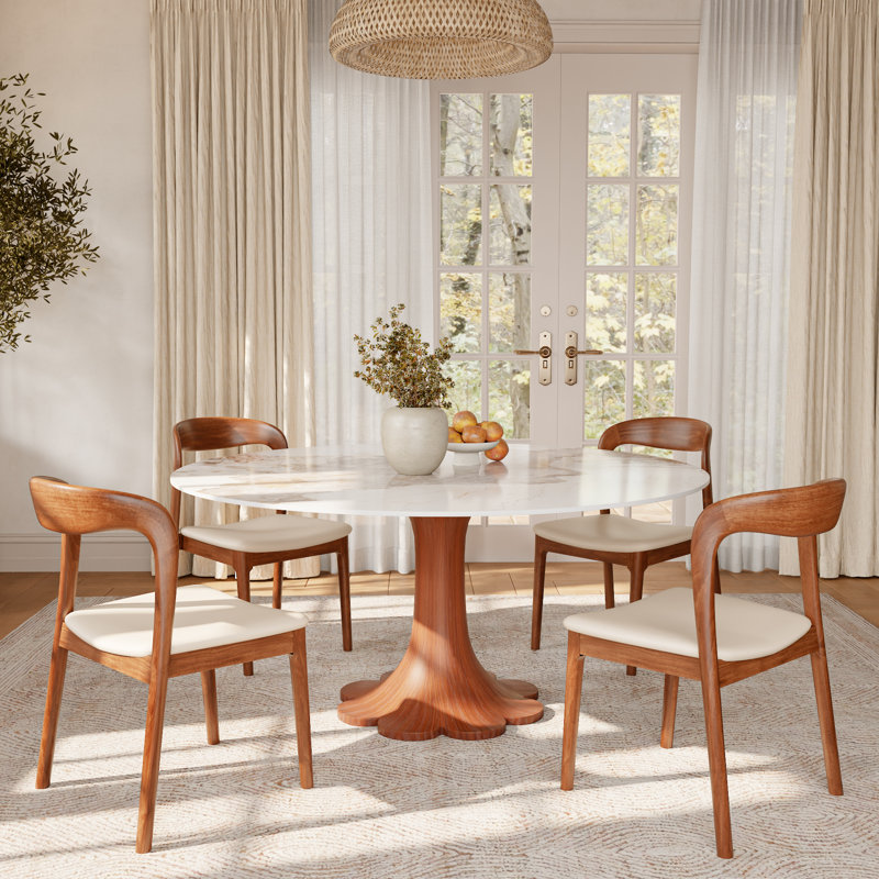 Ensemble de table de salle à manger à forme florale avec chaises en bois massif de qualité supérieure pour 2/4/6