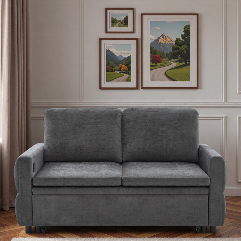 Canapé-lit convertible avec dossier réglable et ports USB, Gris