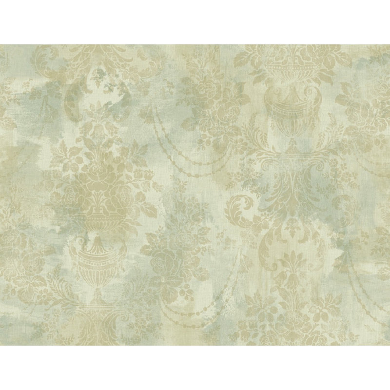 Rouleau de papier peint lisse l 27 pi x l 27 po floral damassé Ayden, Sauge / Taupe