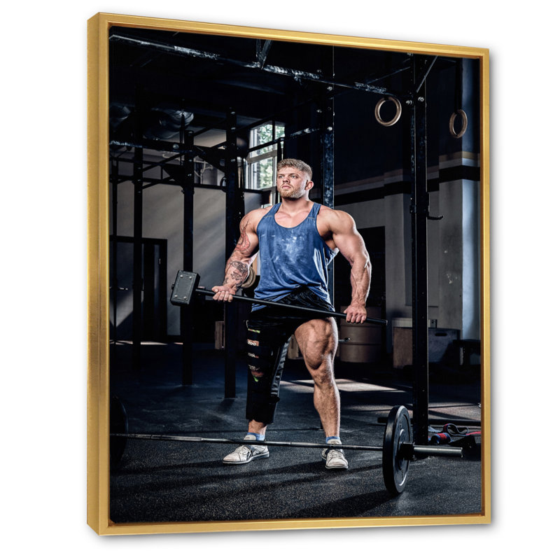 " Powerlifting Man Flex I ", Gold Floater Framed, 32" H x 16" W x 1" D