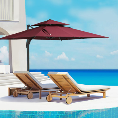 Parasol de patio décalé 10 pi en rouge - Porte-à-faux suspendu, rotation sur 360 °, fonction inclinable, carré, base en aluminium pour fonction d'inclinaison à 360 degrés dans la cour arrière, fête de la crème glacée