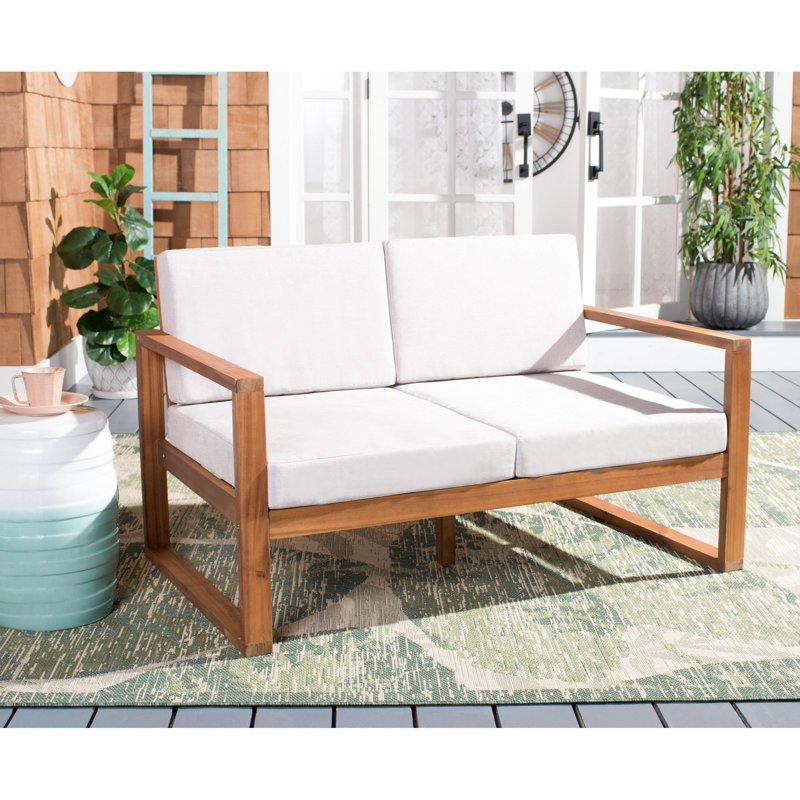 50.31'' Wide Acacia Loveseat with Cushions, Natural/Gray