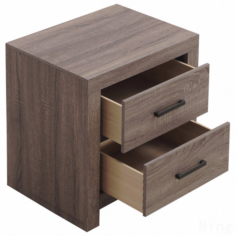 Table de chevet 2 tiroirs, Brun